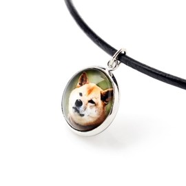 Art-Dog Art Dog Collar with Dog Photo | Handmade Collar with Strap | Anti-allegrhine Pendant without Nickel | Length 50 cm, Diameter of Photo 14 mm | Shiba Inu