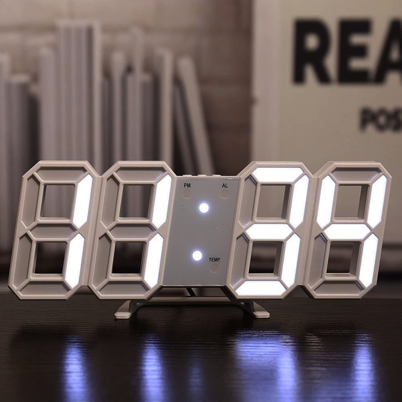 BuyWeek 3D LED Wall Clock, White Frame, Digital Alarm Clock,