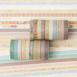 YUBX 20 Rolls Thin Washi Tape Set, Masking Tape, Antique Pattern, Decorative Tape, Colourful for DIY Crafts, Bullet Journals, Planners, Scrapbooking, Packaging