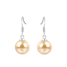 Bellitia Jewelry 925 Silver Hanging Earrings Freshwater Cultured Pearl Earrings White / Red / Gold Hook Earrings with Pearl Hanging Drop Pearl Earrings Dangle 6 mm 8 mm 10 mm, Sterling Silver, Pearl