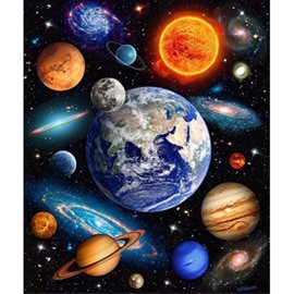 SVT Plush Queen Size Space Planets Blanket - Extremely Soft - Solar Power