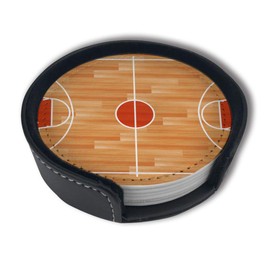 Vibiliyou Drinks Coasters with Holder, Basketball Court, Suitable for Types of Cups, Set of 6, Ideal for Housewarming Gift, Wedding Decoration, Living Room, Office and Bar Decoration