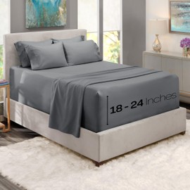 Hearth & Harbor Extra Deep Pocket Full Size Sheets Sets - Fits Mattress 18-24 Inches Deep - Extra Deep Pocket Sheets - 6 Piece Full Size Sheets - Grey