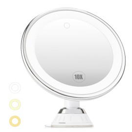 Espejo con Aumento X10, Luz, Ventosa, Rotación 360°, 3 Colores Iluminación