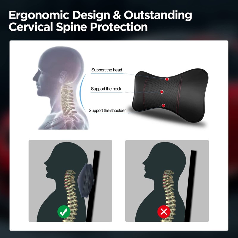 2 Pack Car Neck Pillows, Hysami Adjustable Memory Foam Genuine