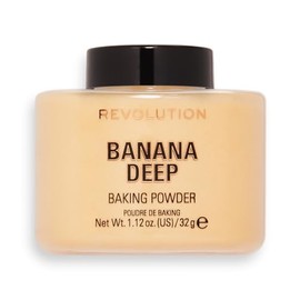 Makeup Revolution Loose Baking Powder, Make Up Setting Powder, Provides Long-lasting Coverage, Reduces Shine, For Medium To Dark Skin Tones, Banana Deep, 32g