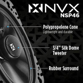 NVX® NSP46 4x6 Car Speakers, 300W Max, 100W RMS, 2-Way Coaxial w/Silk Dome Tweeters & Built-in X-Overs, Easy to Install in Cars/Trucks/Doors (Pair)