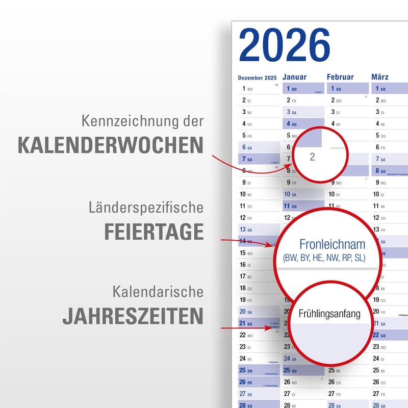 Yohmoe® XXL Wall Calendar 2026 Large (98 x 68 cm)