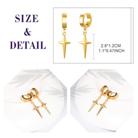 feilok Stainless Steel Earring for Men Ear Piercing Stud Earrings for Women Ladies Earrings Silver Ear Helix Cartilage with Pendant Square, Stainless Steel