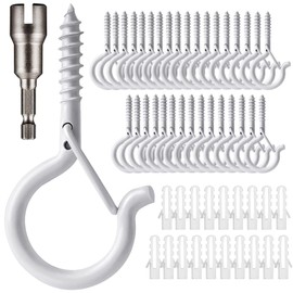 Zzbety 20 PCS Q-Hanger Hooks White - Screw in Hooks with Safety Buckle Design Christmas Lights Hanger Outdoor Wire Fairy Lights and String Lights, Easy to Release, Include 1 Wing Nut Driver