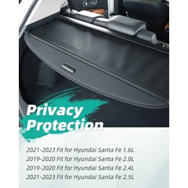SCITOO Cargo Cover 2021-2023 Fit for Hyundai Santa Fe 1.6L 2019-2020 Fit for Hyundai Santa Fe 2.0L Upgraded Retractable Rear Trunk Cover with Aluminum PVC&Plastic