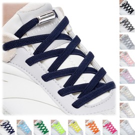 Handshop 2 Pairs of No Tie Shoelaces - Elastic Shoelaces with Metal Capsules - Shoelaces Quick Release for Adults and Children Trainers (Dark Blue 120 cm)