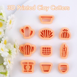 Puocaon Potted Plant Clay Cutters - 10 Pcs Cactus Clay Cutters for Polymer Clay Earrings, Embossing Clay Cutters for Polymer Clay Jewelry Making, 3D Print Flower Pot Polymer Clay Jewelry Cutters