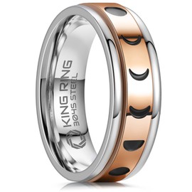 King Ring 8mm Triple Moon Spinner Ring – Fidget Ring for Men & Women K44 – Silver Rose 09