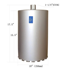TUHUT Wet Diamond Core Drill Bits, 10"/254mm Diameter, 15-1/2"/395mm Drilling Depth, 1-1/4"-7 UNC Thread Arbor, Crown Shaped Segments,for Brick,Block,Masonry,Stone,Concrete. (10)