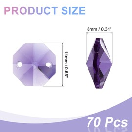 sourcing map 70Pcs 14mm Crystal Octagon Beads, 2-Hole Glass Suncatcher Beads, Chandelier Prisms Parts Hanging Pendants for Home DIY Arts Crafts Decoration, Purple