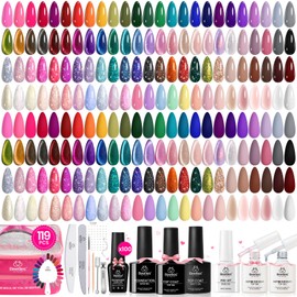 Beetles Nail Nook Gel Nail Polish Set - 119 PCS 100 Colors Gel Polish Kit Base Glossy Matte Glitter Top Coat Glitter Pearl Cat Eye White Red Pink Nude Uv Led Nails Summer Gift for Women