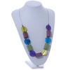 Avalaya Multicoloured Wood/Shell Bead Metallic Silver Cord Necklace - 82cm