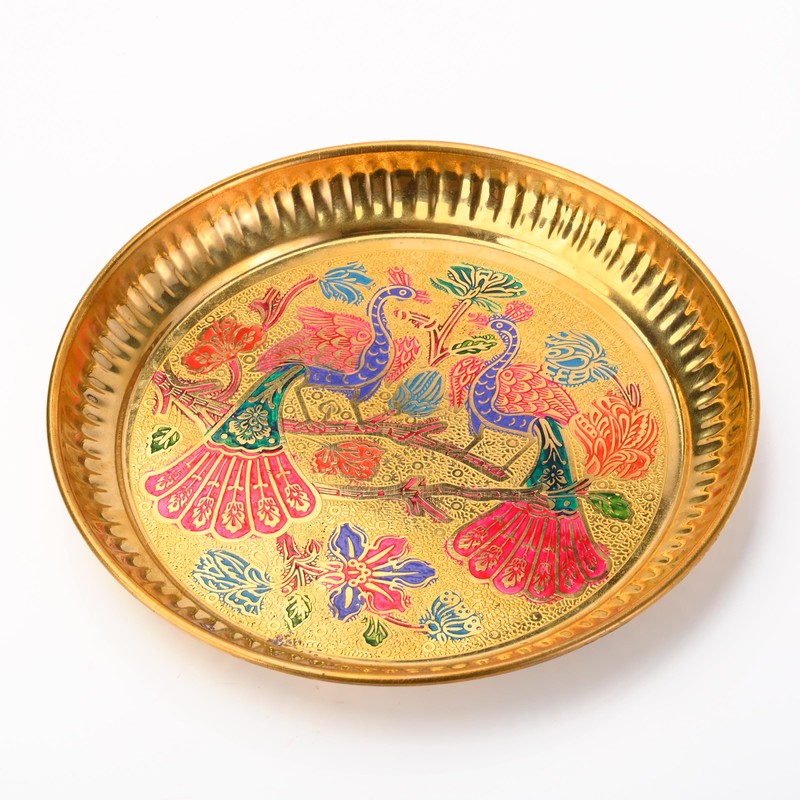 Tarini Gallery Pooja Thali Plate Small Hand Crafted Embossed Colorful