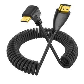 YACSEJAO 90 Degree Mini HDMI Coiled Cable Mini HDMI Male to HDMI Male Stretch Coiled Cable for Cameras, DSLRs, Camcorders, Portable Screens and Monitors (Angle Below)