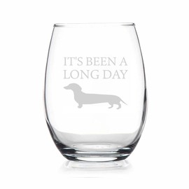 YmeerGifts It's Been A Long Day Stemless Wine Glass - Cute Funny Dachshund Wine Glass - Etched Sayings - Engraved Wine Glass - Funny Gift Idea - Best Gift For Wine Lover, 15oz, Transparent