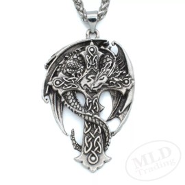 MLD Trading Viking-Celtic Dragon Cross Pendant - Norse Gaelic Knotwork Necklace, 24" Chain