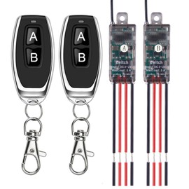 Mini Wireless Switch,5V/12V/24V/5A Relay 2 Way Remote Control Switch 1 Channel,164FT Long Range for Ceiling Lights, Led Strip,Alarm Bell,Light Bar.(2Receiver)