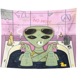 Fullfun Tapestry Trippy Alien Bathing，Cool wall arts for y2k aesthetic Room Decor, Wall Hanging Homeware for Living Room, Bedroom & Dorm 50 x 60 Inches.