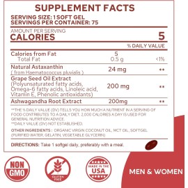 Neviss Astaxanthin 24mg Softgels w/ MCT & Ashwagandha - 150 Ct, 5 Month Supply