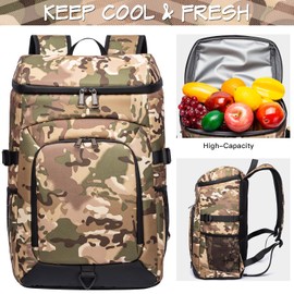 Laripwit Cooler Backpack 40 Cans Insulated Backpack Tactical Cool Bag Rucksack for Men Women Leak-Proof for Picnic, Work, Camping, Beach, Camo