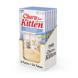INABA Churu for Kittens, Creamy, Purée Lickable Cat Treats with DHA, EPA, Vitamin E & Taurine, 0.5 Ounces Each, 24 Tubes (4 per Pack), Tuna Recipe