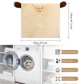 MeYuxg Sloth Blanket, Blanket with Sleeves and Hood, Portable Blanket, 150 x 125 cm, Sloth Gift for Women, Flannel Sofa Blanket, Cuddly Blanket, Fluffy, Yellow Sloth