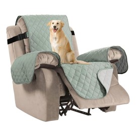 H.VERSAILTEX Reversible Quilted Recliner Covers Recliner Chair Cover Water Resistant Furniture Protector Washable Couch Cover with Elastic Straps for Kids, Pets (Recliner, Desert Sage/Beige)
