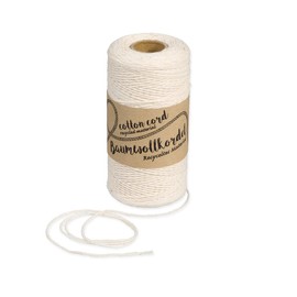 Halbach Silk Ribbons Recycled Cotton Yarn Width 1 mm Length 220 m Sustainable Cotton Yarn for Macrame or DIY Crafts Colour: Natural