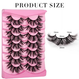 Uranian False Eyelashes Fluffy Faux Mink Lashes Dramatic Long Eye lashes 20mm D Curl Extensions Strip Lashes 7 pairs Volume Fake Eyelashes for Women and Girls