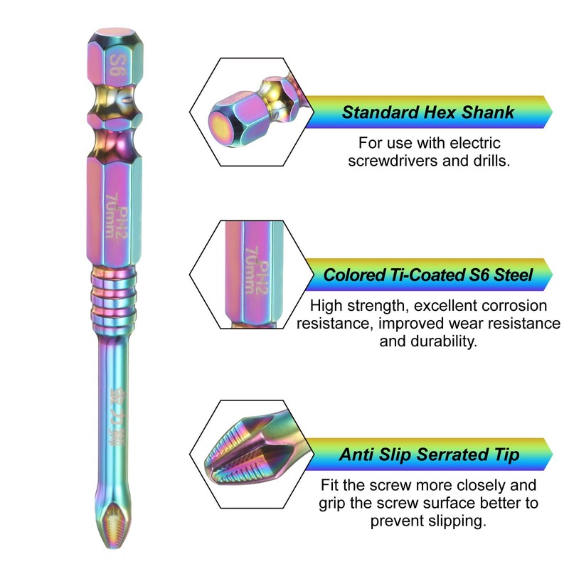 sourcing map 3pcs Impact Phillips Screwdriver Bit Set PH2 (#2)