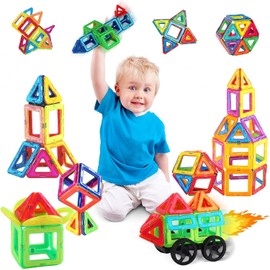 dellyy Magnetic Building Blocks, 46 Pieces, Magnetic Toy, Magnetic Building Blocks, Large, Magnets Children's Toy from 3 4 5 6 7 8 9 10 Years Boys Girls, Educational Gifts for Children, Construction