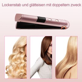 Glätteisen und Lockenstab 2 in 1 USB Wiederaufladbare Glätteisen Locken und Glätten, Drei Einstellbarer Temperaturstufen, Schnelle Erwärmung Haarglätter für Lange/kurze Haare