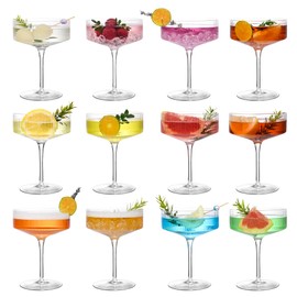 LIYAR Champagne Coupe Glasses Set of 12, 10 oz Elegant Martini Glasses, Vintage Cocktail Glasses Ribbed Coupe Glasses Set for Weddings, Parties, and Gatherings, Espresso Martini Glasses Gift Set