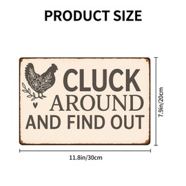 Vintage Farmhouse Tin Sign – “Cluck Around and Find Out” Rustic Wall Decor for Kitchen, Garden, Barn, or Coop – 8x12 Inch Metal Plaque Gift for Home or Farm