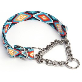 Martingale Collar for Dogs with Steel Chain, No Pull Dog Training Collar with Special Tribal Pattern, Adjustable No Choke Dog Collar, Perfect for Training, Walking, Hunting, Sizing for All Breeds (L)