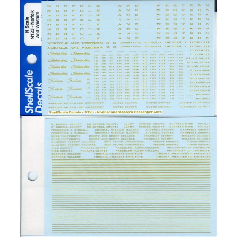 ShellScale Decals N123 - Norfolk and Western Passenger Car DECALS