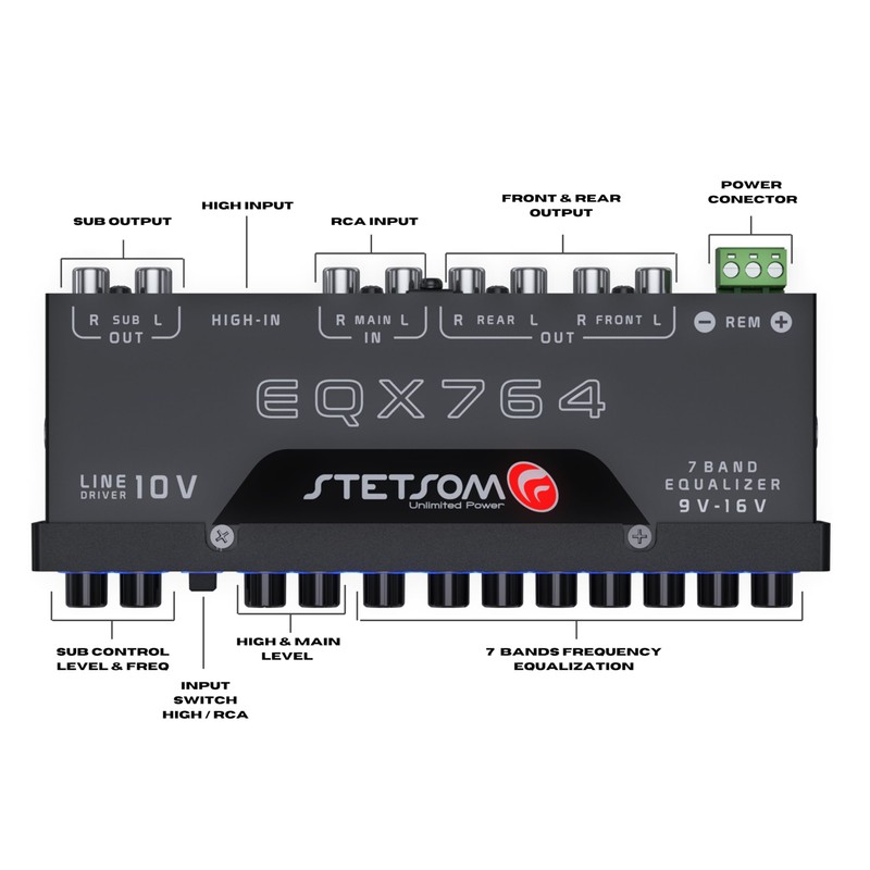Stetsom EQX764-7 Band Equalizer, Pre-Amp Car Audio Graphic Equalizer with