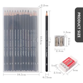 NASHRIO Professional Kids & Adults Drawing Sketching Pencil Set, 14 Pcs Art Pencils,12B 10B 8B 7B 6B 5B 4B 3B 2B B HB 2H 4H 6H Artist Pencils, Pencil Set with Pencil Case, Pencil Sharpener and Eraser.