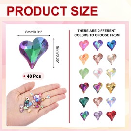 MECCANIXITY 40 Pcs 3D Heart Nail Charm Crystals Nail Gems 8x9mm Crooked Heart-Shape Charm Art Rhinestone for Valentine's Day Nail DIY Decoration, Colorful Green