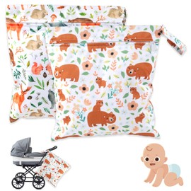 Maxmoc Pack of 2 Wetbag Nursery, Wet Bags, Nappy Bag, Waterproof Wet Bag, Reusable Wet Bag Nursery with Zip, for Toddlers, Swimming, Gym, Travel, orange, Style 1