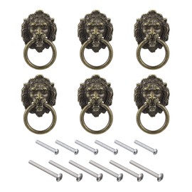 sourcing map Pack of 6 Lion Drawer Pulls 1.57 x 1.97 Inch Lion Head Pull Knob Ring Drawer Pull with Screws for Chest of Drawers Wardrobe Kitchen Cabinet Bronze