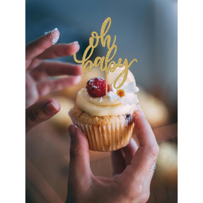 24Pack Oh Baby Cupcake Topper - Glitter Gold Baby Shower