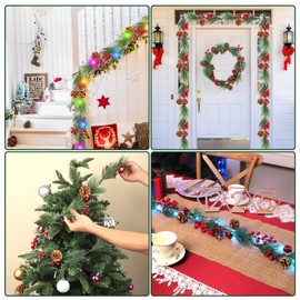 N&T NIETING 6FT Christmas Garland with Lights, 8 Modes Lights Christmas Decorations with Berries Branche Pinecones Bell, Xmas Garland String Lights for Window Fireplace Door Stairs Decorations