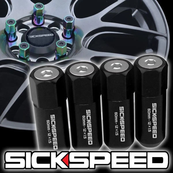 SICKSPEED 4 PC BLACK/POLISHED CAPS ALUMINUM LUG NUTS FOR WHEELS